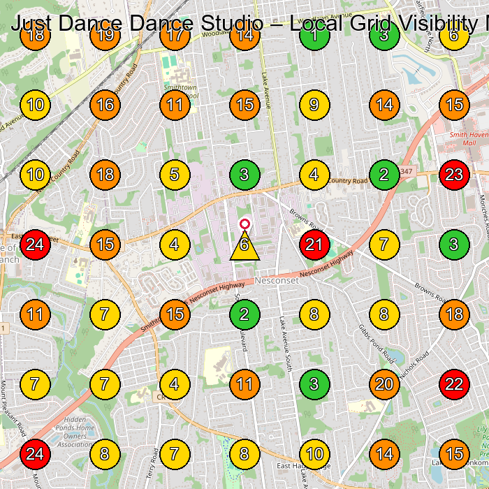 Just Dance Dance Studio Dance School GeoGrid ranking map for Nesconset NY